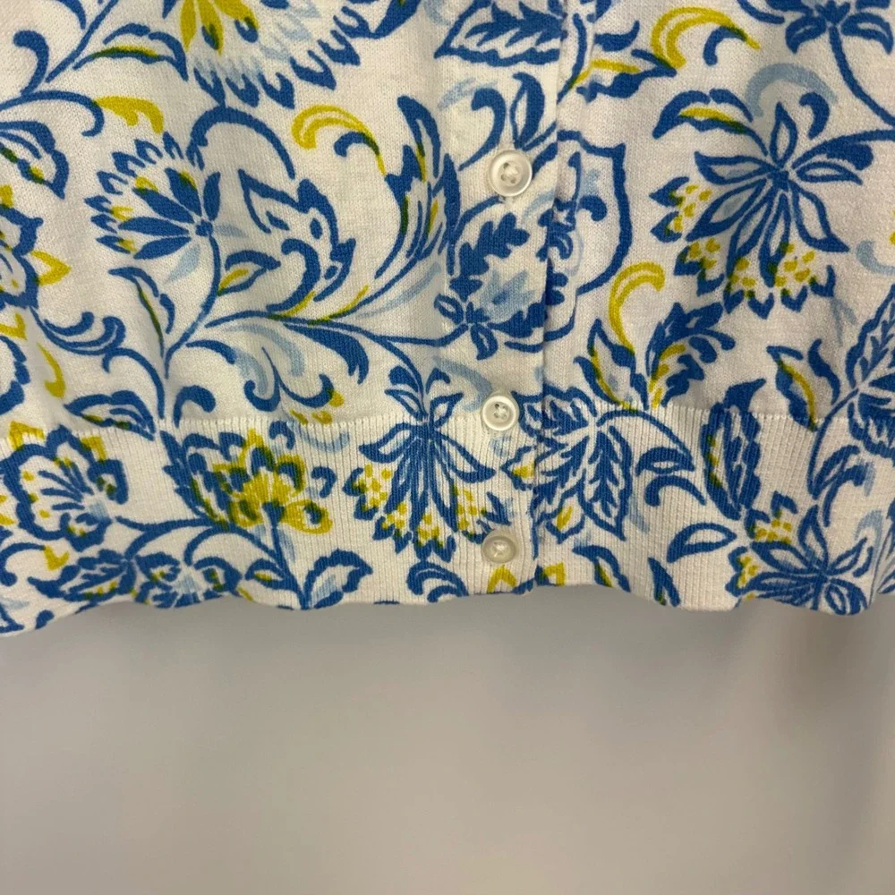 Ann Taylor Floral Cotton Button Front Cardigan‎ Blue White Yellow Size S NWT - Picture 5 of 12